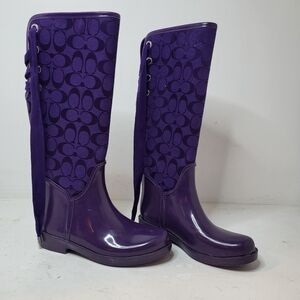 COACH Tristee Monogram Logo Lace Up Rain Boots Size 6B